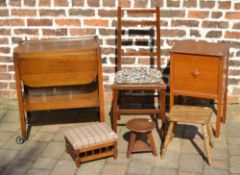 3 foot stools, oak tea trolley, kitchen