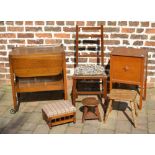 3 foot stools, oak tea trolley, kitchen