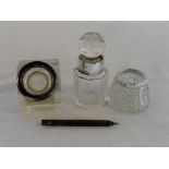 2 glass and silver ink wells, silver cuf