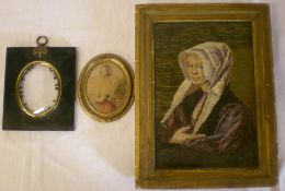 Framed needle point portrait of a lady,