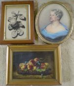 Framed oil on canvas still life of fruit