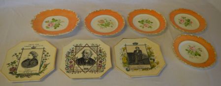 4 Victorian plates and matching cake sta