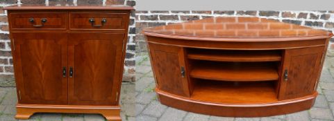 Yew wood veneered bow fronted TV cabinet
