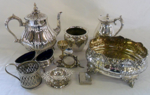 Various silver plate including tea pot,