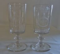 Pair of Georgian wine glasses engraved