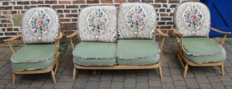 Ercol 2 seater sofa & 2 open arm chairs