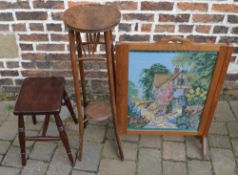 Firescreen, plant stand & stool