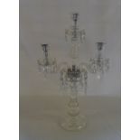 Ornate 3 light 2 branch glass candelabra