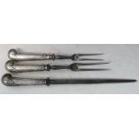 2 Silver handled carving forks and a sha