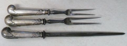 2 Silver handled carving forks and a sha