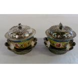 Pair of ceramic and silver plate orienta