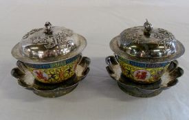 Pair of ceramic and silver plate orienta