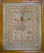 Large 19th century framed sampler 'On Pr