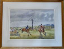 Watercolour of a hunting scene signed an