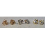3 pairs of 9ct gold earrings - paste sto