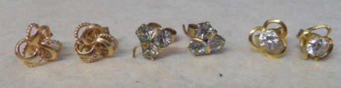 3 pairs of 9ct gold earrings - paste sto