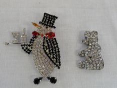 2 Butler & Wilson brooches (penguin & be