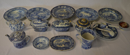 Blue & white ceramics including plates,