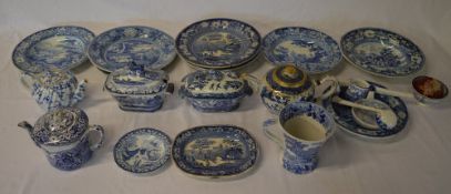 Blue & white ceramics including plates,