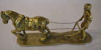 Brass horse & plough figure