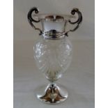 Cut glass and silver urn shaped vase Bir