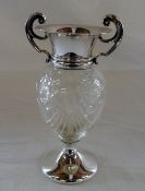 Cut glass and silver urn shaped vase Bir