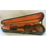 Full sized violin with bow and case (af)