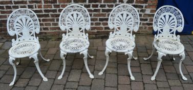 4 white cast metal garden chairs