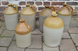 6 stoneware flagons including James Will