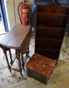 Gate leg table, bookcase & coal box