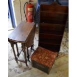 Gate leg table, bookcase & coal box