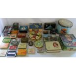 Box of assorted tobacco and biscuit tins