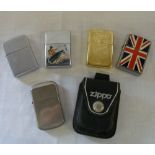 4 Zippo lighters and one other (Hadson)