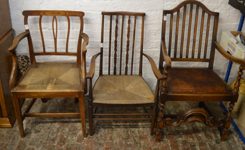 2 Rush seat chairs and a Charles II styl