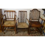 2 Rush seat chairs and a Charles II styl