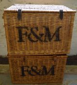 2 large wicker baskets stamped 'F&M'