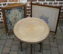 Brass top folding table & 2 needlepoint