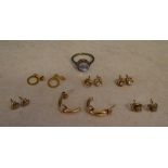 6 pairs of 9ct gold earrings and a 18ct