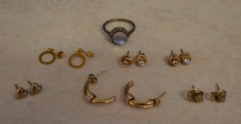 6 pairs of 9ct gold earrings and a 18ct