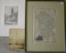 Old framed map of Lincolnshire, print of