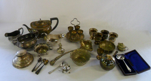 Selection of silver plate inc tea set, e