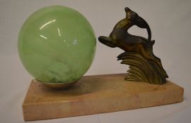 French Art Deco deer lamp with a green g