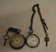 2 ladies Swiss silver pocket watches, bo