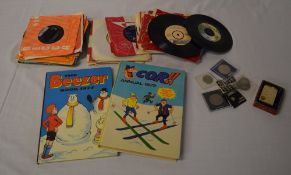 2 childrens annuals, various 45's & a Pa