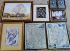 Assorted prints inc map of Lincolnshire