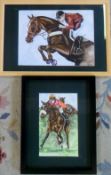 2 watercolours of show jumping and race