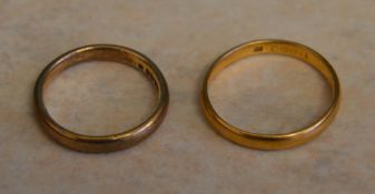 22ct gold wedding band & a 9ct gold wedd