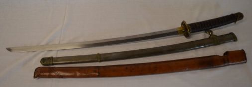 Japanese katana with metal saya and leat