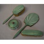 4pc silver & enamel dressing table set