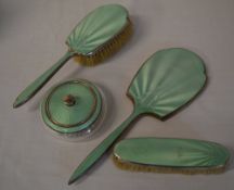 4pc silver & enamel dressing table set